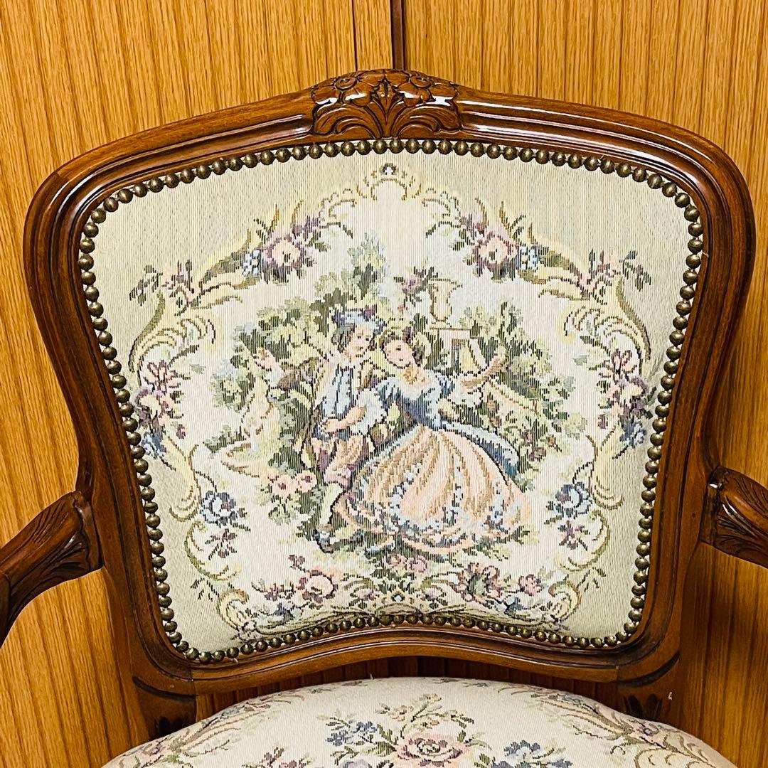 【美品】仏フランス アンティーク家具 プチポワン アームチェア ゴブラン織り