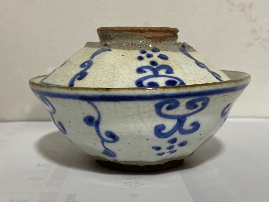 ♦呉須染付 八角面取り 蓋物碗 茶道具 懐石用 古美術品 明治時代 江戸？骨董品
