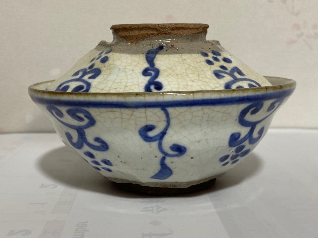 ♦呉須染付 八角面取り 蓋物碗 茶道具 懐石用 古美術品 明治時代 江戸？骨董品
