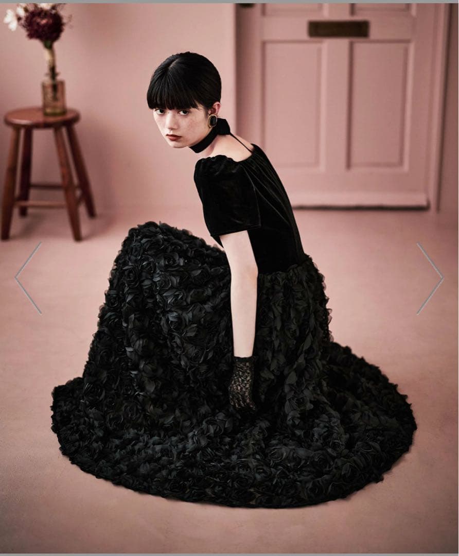 ♡etlle.ベロアロゼットフレアドレス♡