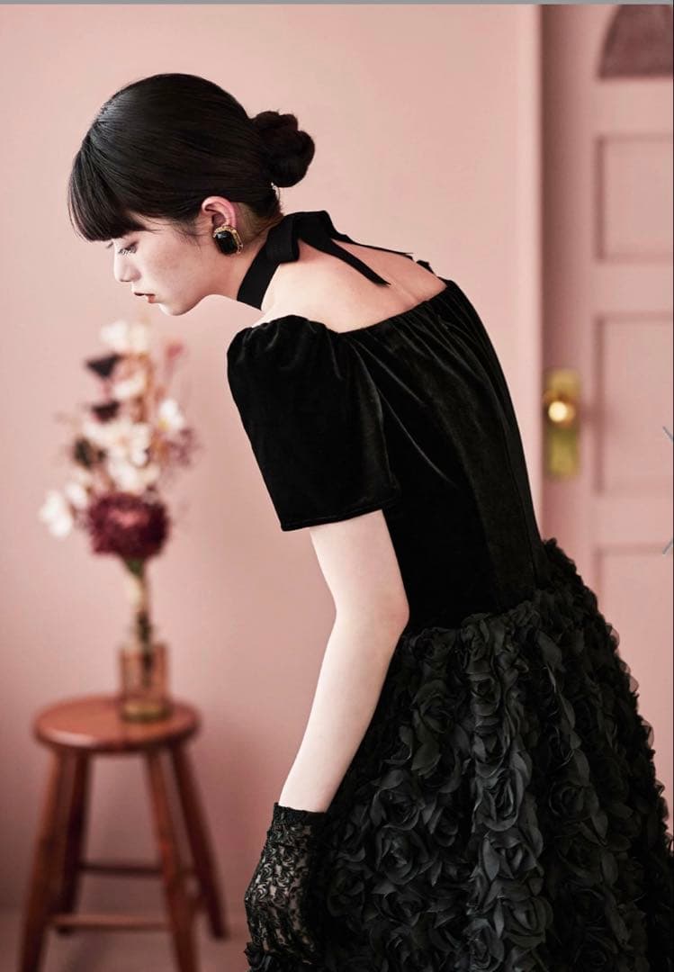 ♡etlle.ベロアロゼットフレアドレス♡