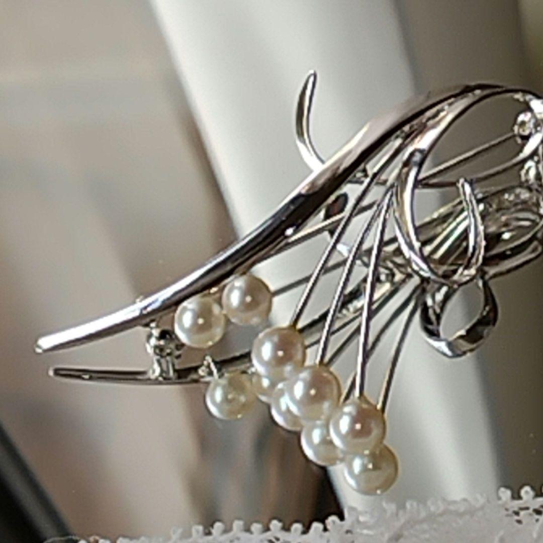 MIKIMOTO 5,2mmアコヤ本真珠5珠 シルバーブローチ SILVER