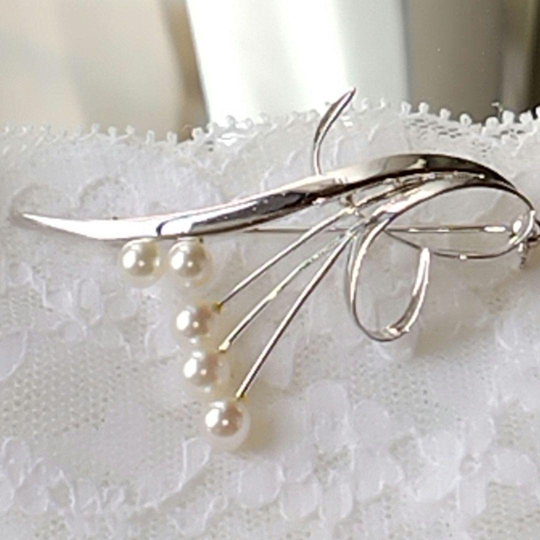 MIKIMOTO 5,2mmアコヤ本真珠5珠 シルバーブローチ SILVER
