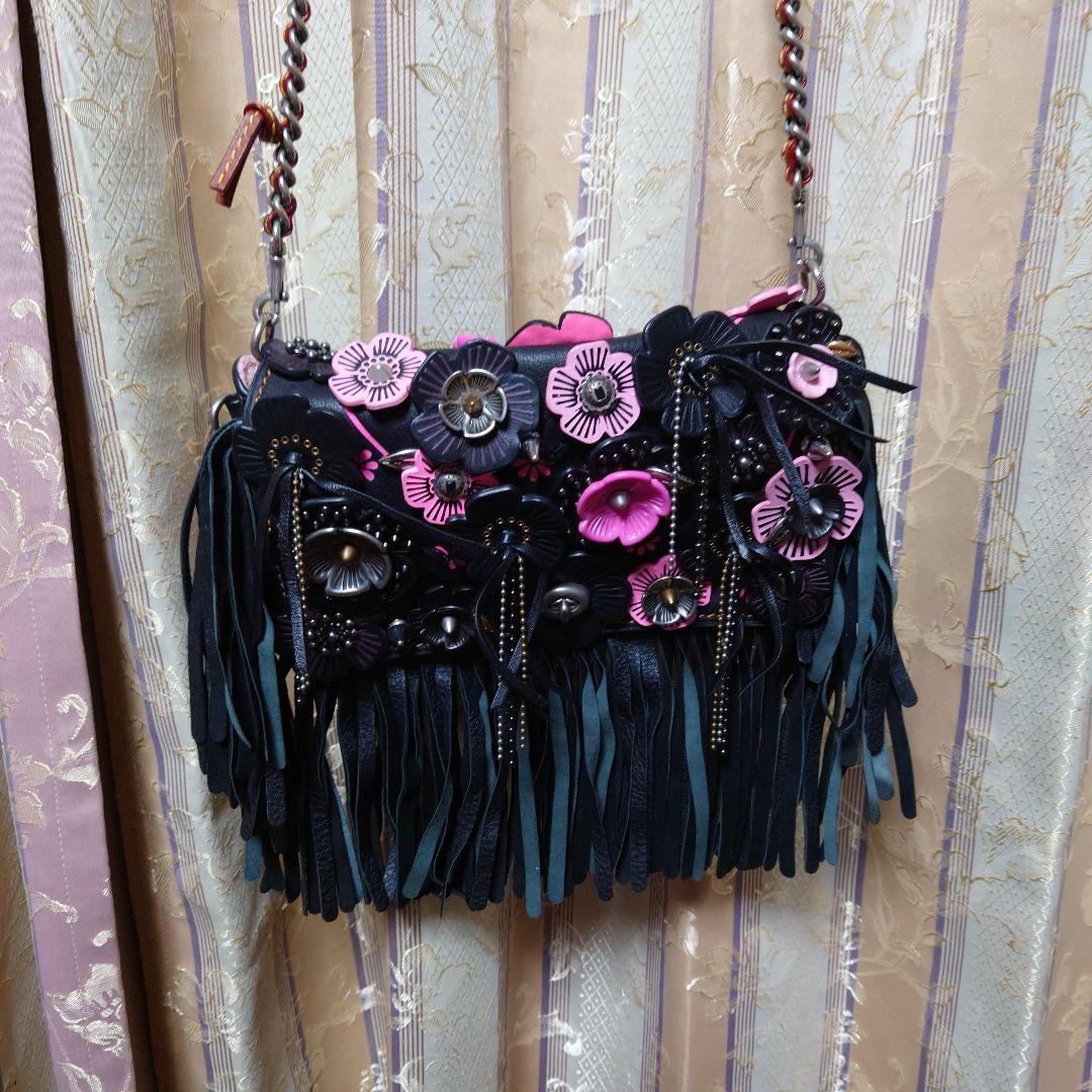 Coachフリンジ花モチーフショルダーバッグ、バスケース付き
