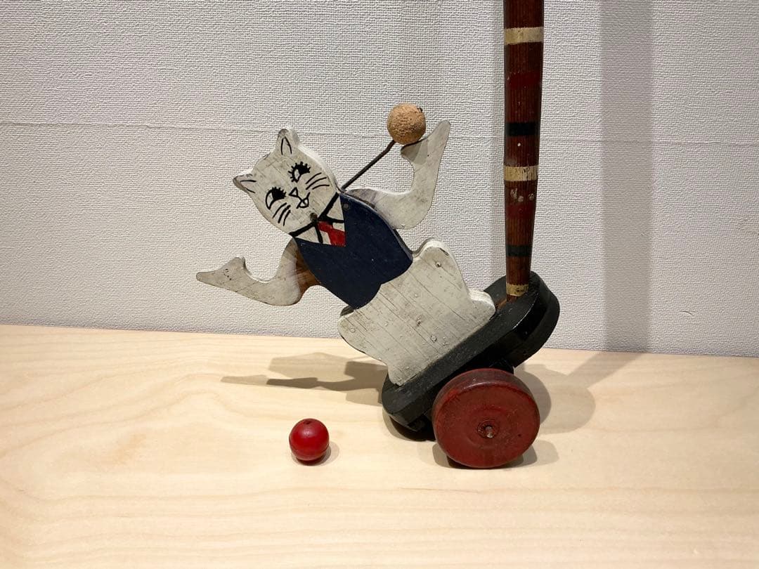 木製・猫のからくり・アンティーク玩具おもちゃ　ねこ　イギリスUSA