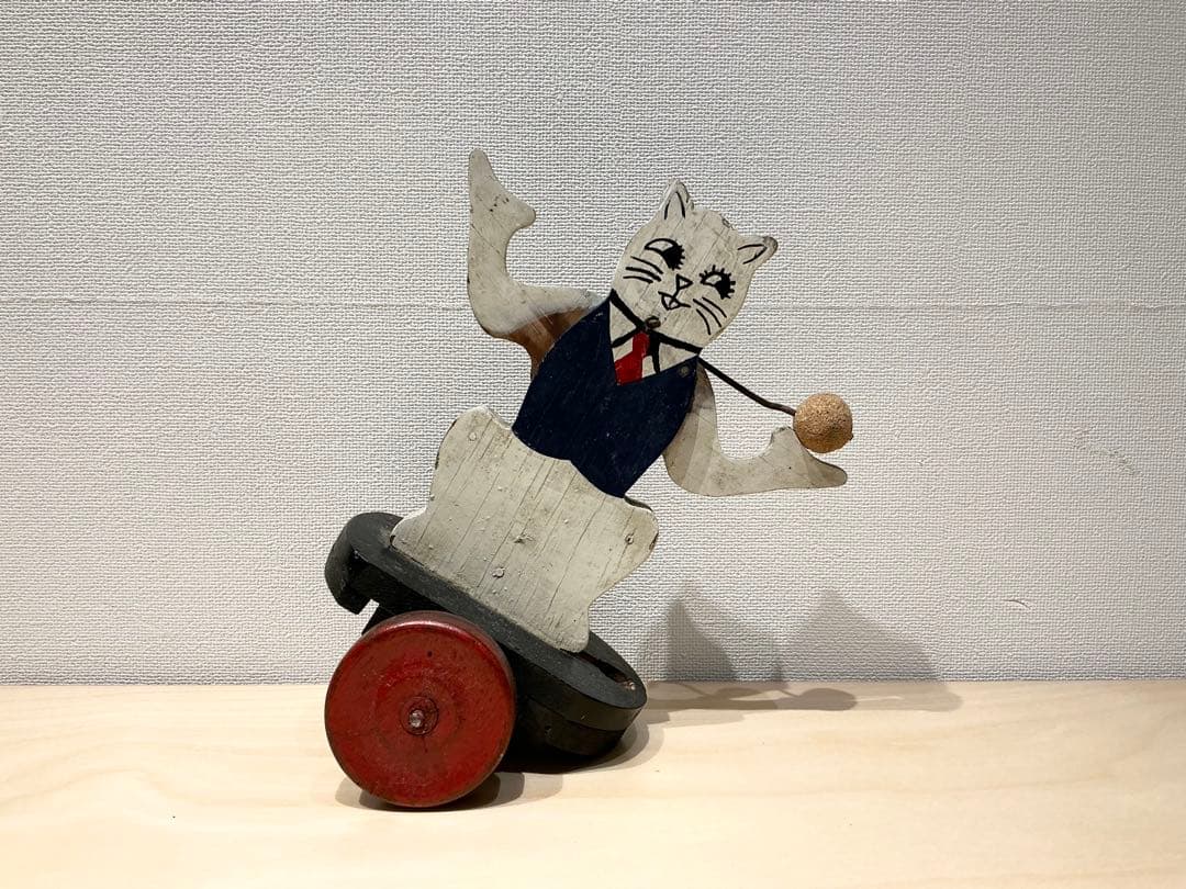 木製・猫のからくり・アンティーク玩具おもちゃ　ねこ　イギリスUSA