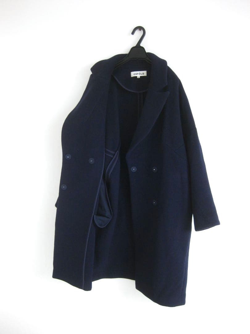 エンフォルドENFOLD ロングコート紺36ウール混 チェスターコート ゆったり