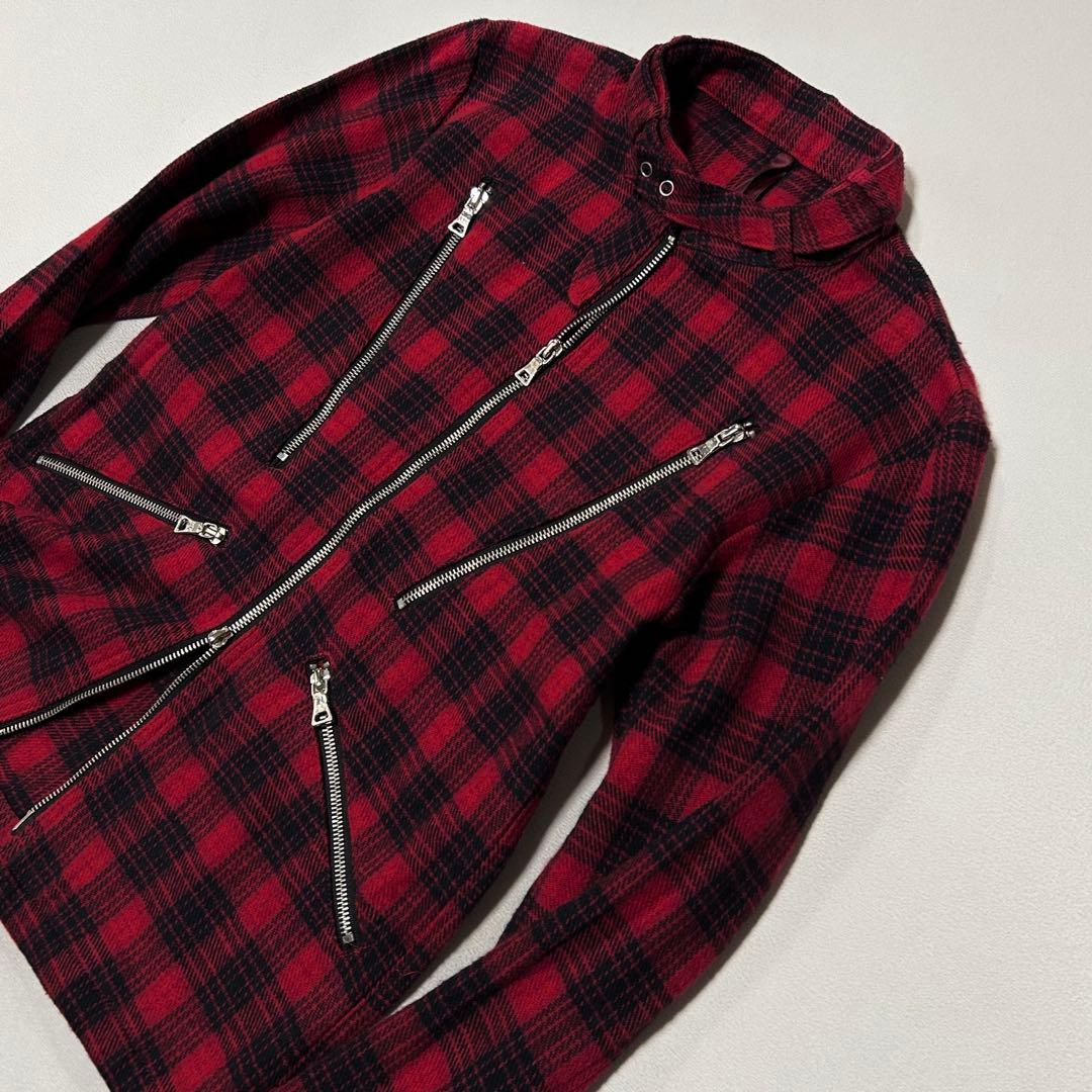 00s タータンチェック フランネル ダブルジップ ライダース 八の字 お兄系