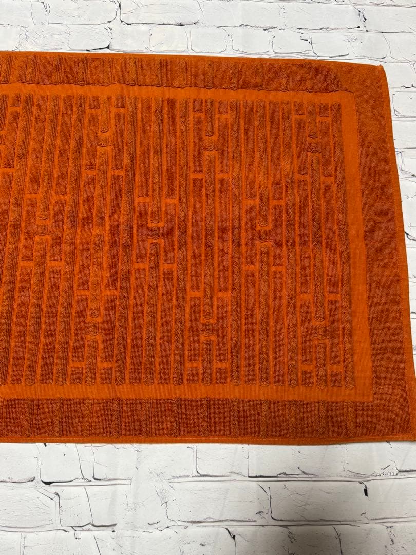HERMES オレンジ バスマット　大判サイズ　H柄織　エルメス