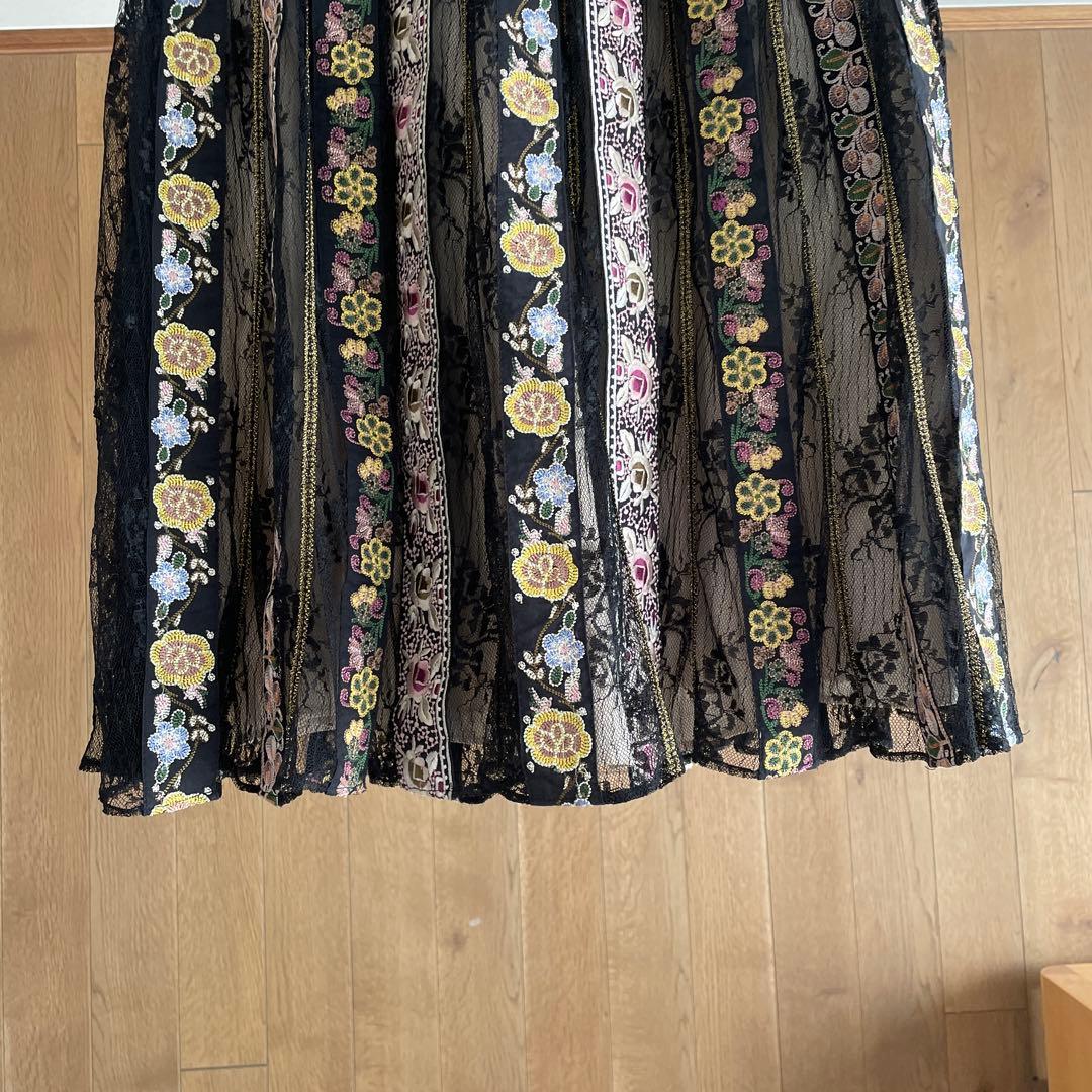 Alice+Olivia 花柄 刺繍 レース スカート ブラック アリスオリビア