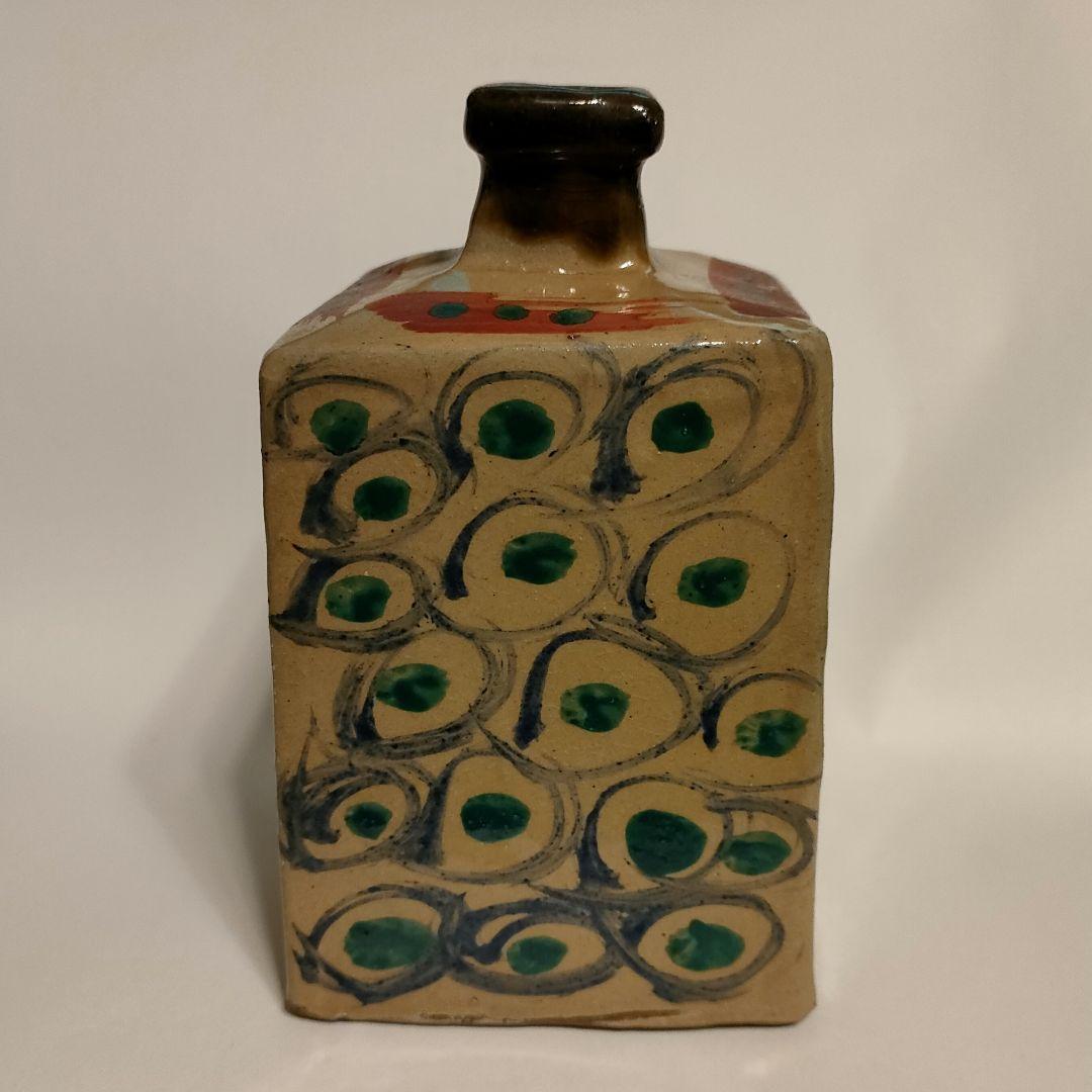 小橋川 仁王窯 赤絵 角瓶 一輪挿し