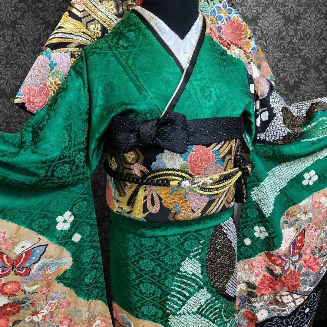 振袖フルセット(7点)・成人式・絞り・鹿の子 ・金彩・古典・熨斗