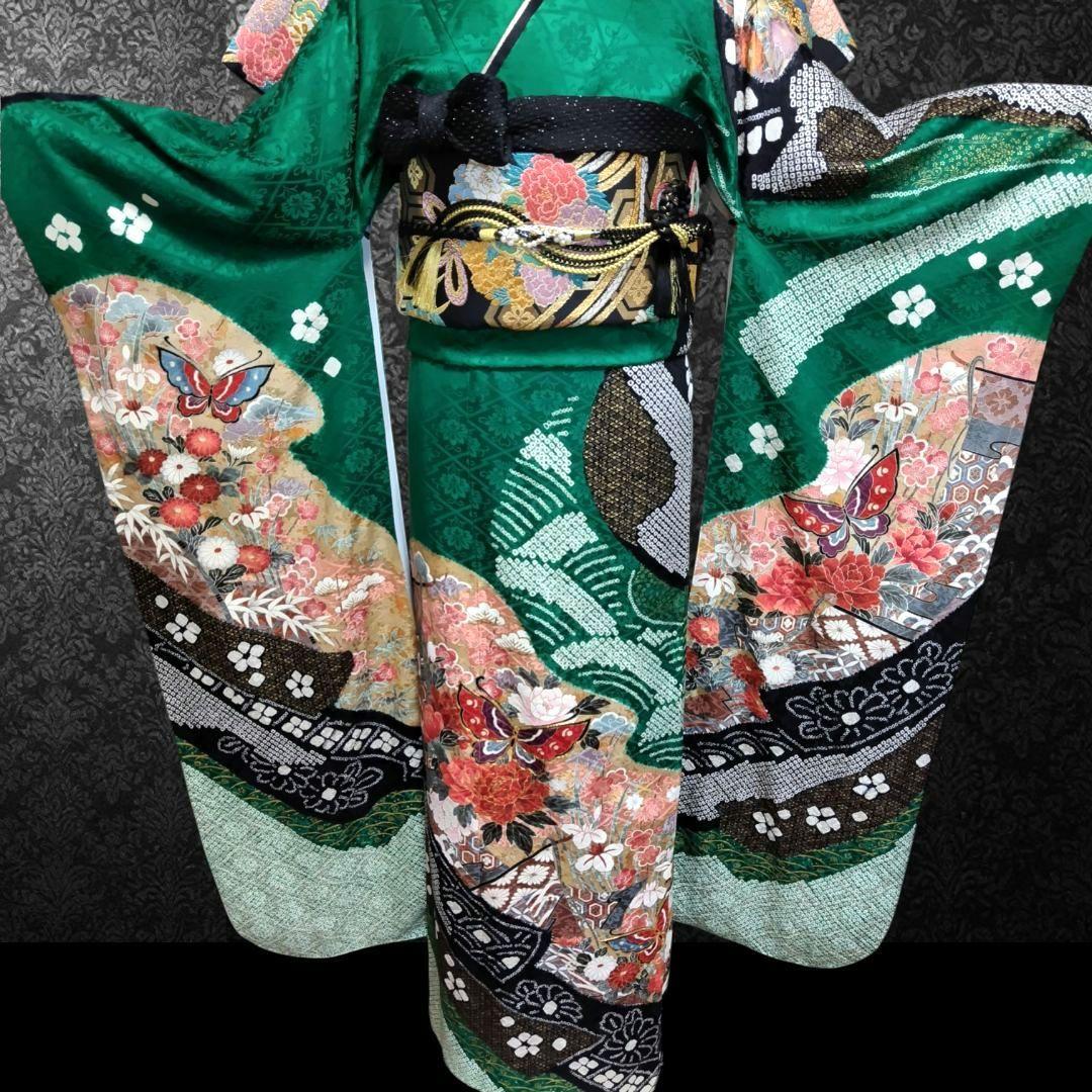 振袖フルセット(7点)・成人式・絞り・鹿の子 ・金彩・古典・熨斗