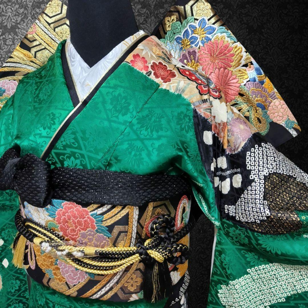 振袖フルセット(7点)・成人式・絞り・鹿の子 ・金彩・古典・熨斗