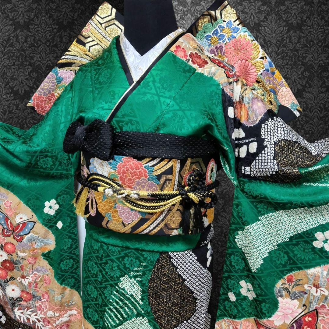 振袖フルセット(7点)・成人式・絞り・鹿の子 ・金彩・古典・熨斗