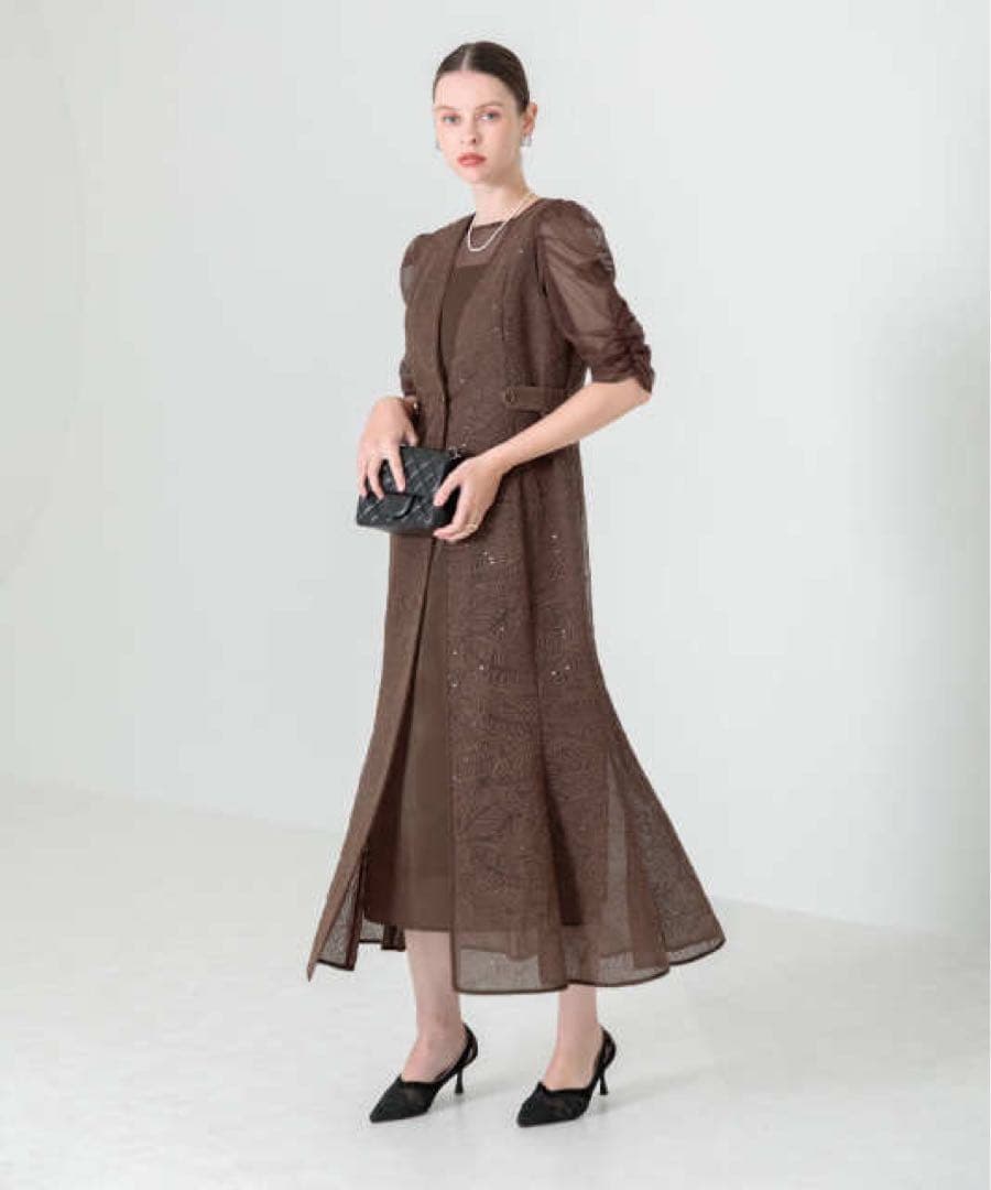 leja 刺繍レースウエストサイド釦マーメイドシルエットドレスワンピース