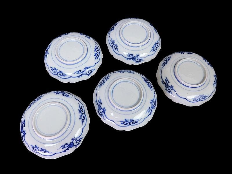 大聖寺伊万里　染錦　牡丹に唐草吉祥文の図　４寸皿　５枚　B178 AS-DAf