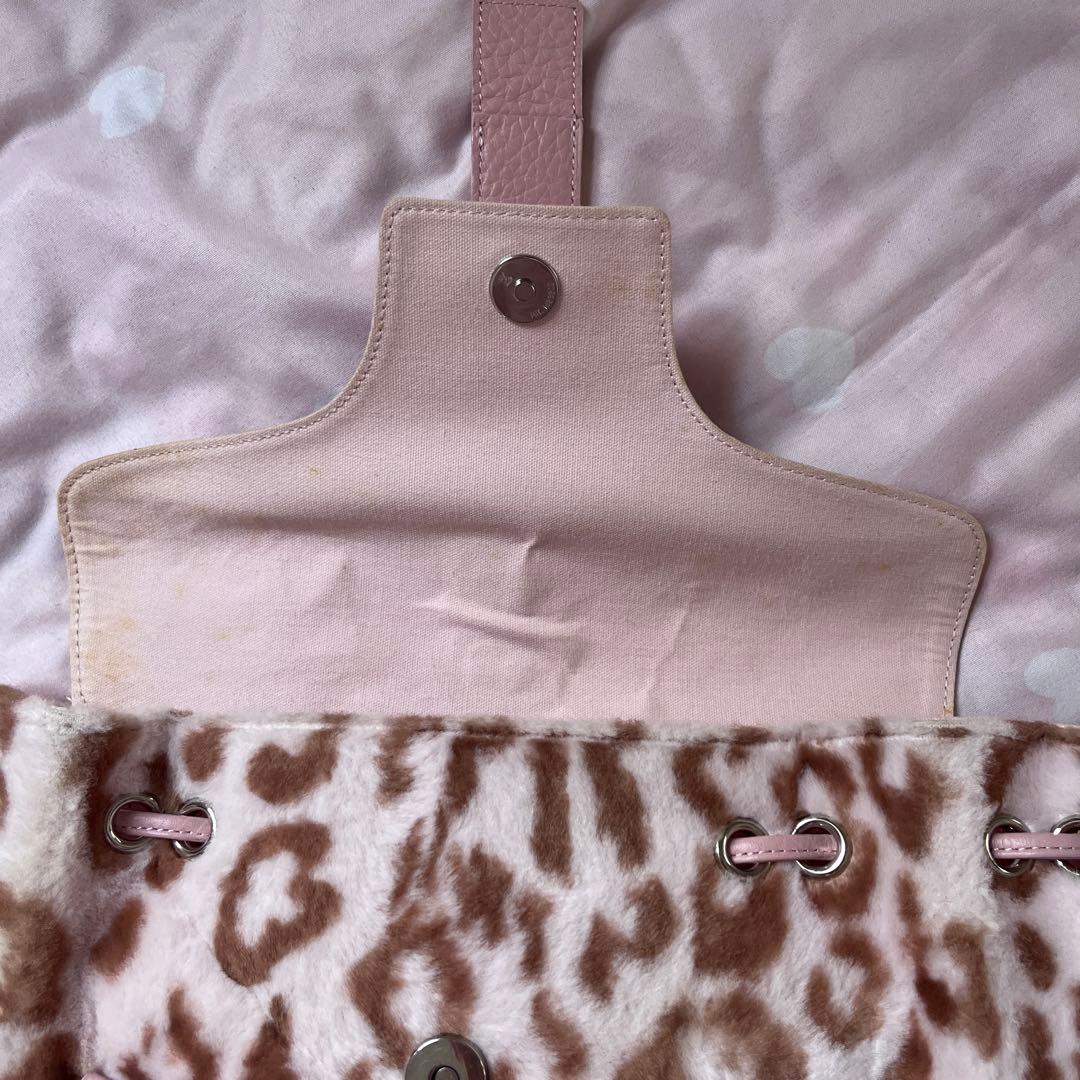 当時物 ピンクヒョウ柄ファー 姫ギャル平成y2kグランジラインストーンレオパード