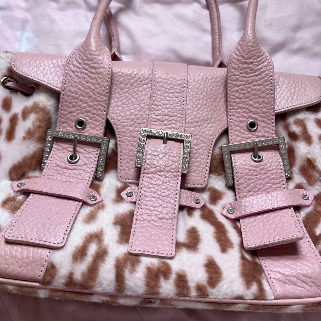 当時物 ピンクヒョウ柄ファー 姫ギャル平成y2kグランジラインストーンレオパード