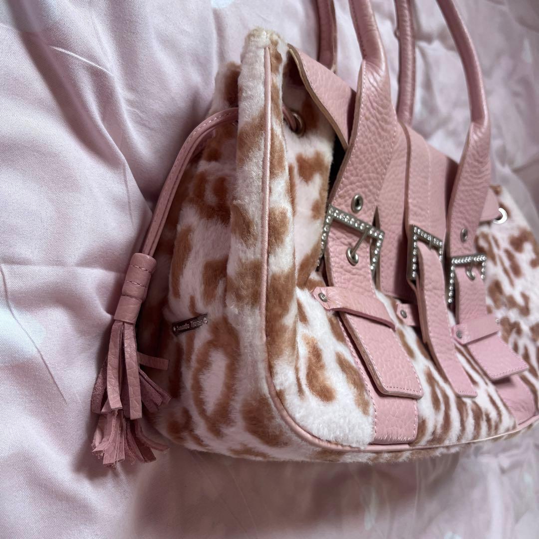 当時物 ピンクヒョウ柄ファー 姫ギャル平成y2kグランジラインストーンレオパード