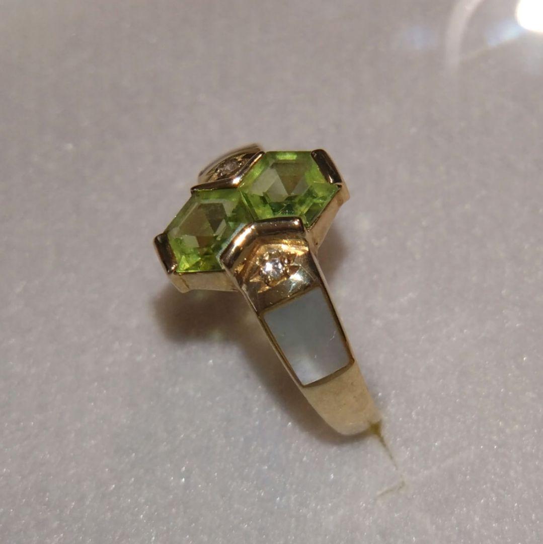 K18 ペリドット 白蝶貝 ダイヤ リング 11号