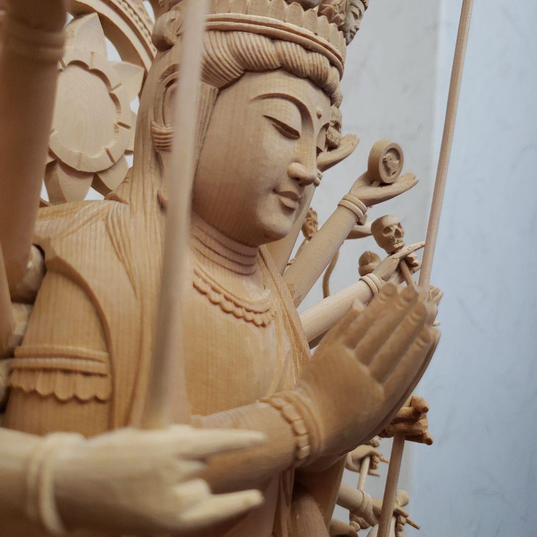 Ｂフライデー蔵出し特価大きな仏像★ヒバ材 千手観音菩薩像1尺立★全高 約68cm