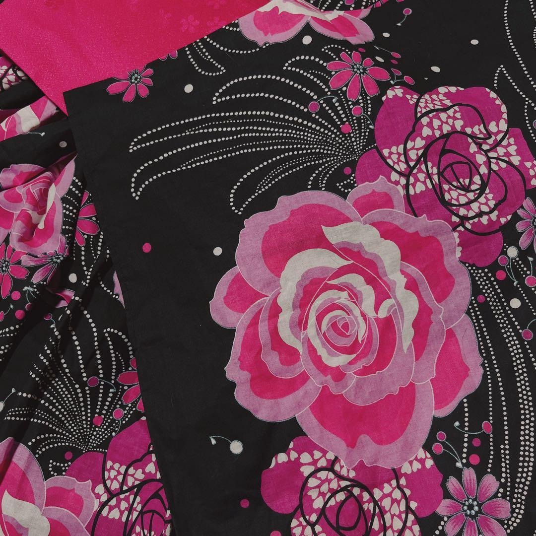 ドレス浴衣 　大人フリーサイズ　ハンドメイド　地雷　姫ギャル　バラ　ピンク