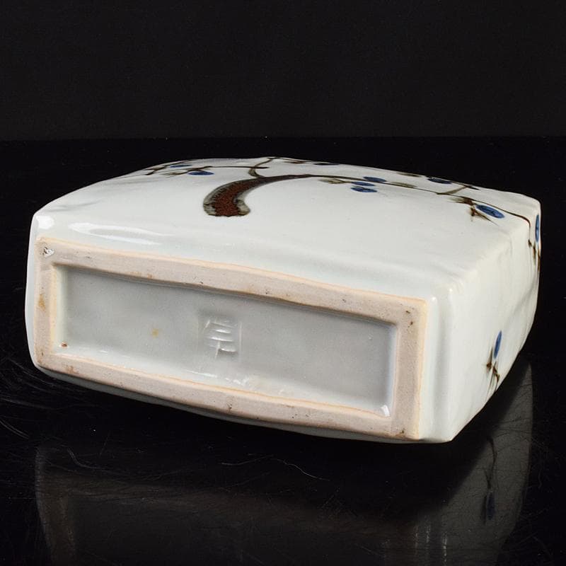 purinmama　人間国宝加藤卓男作白釉梅図　扁壷　共箱　M　R5120