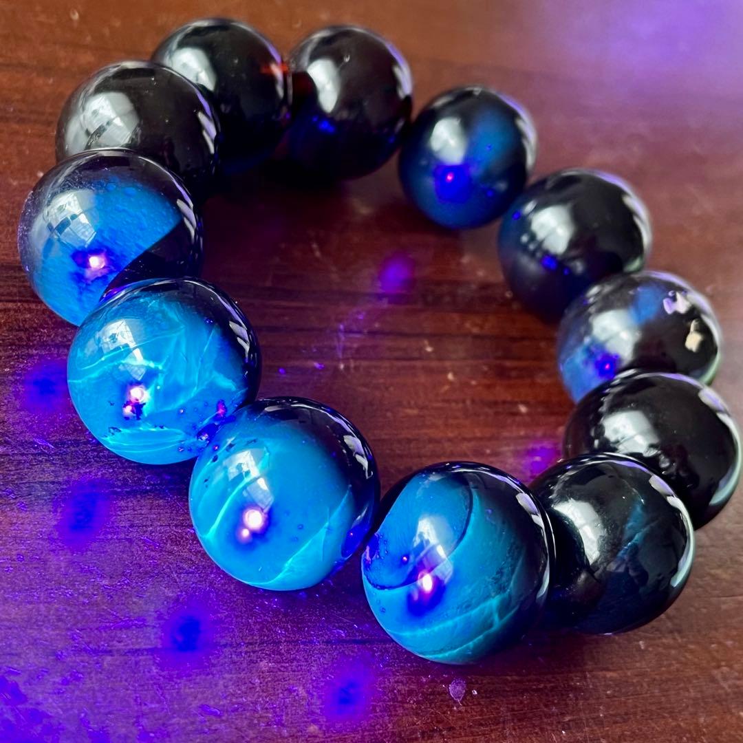 22mm 天然 琥珀 ブルー アンバー チェリー ブレスレット 高品質 アンバー