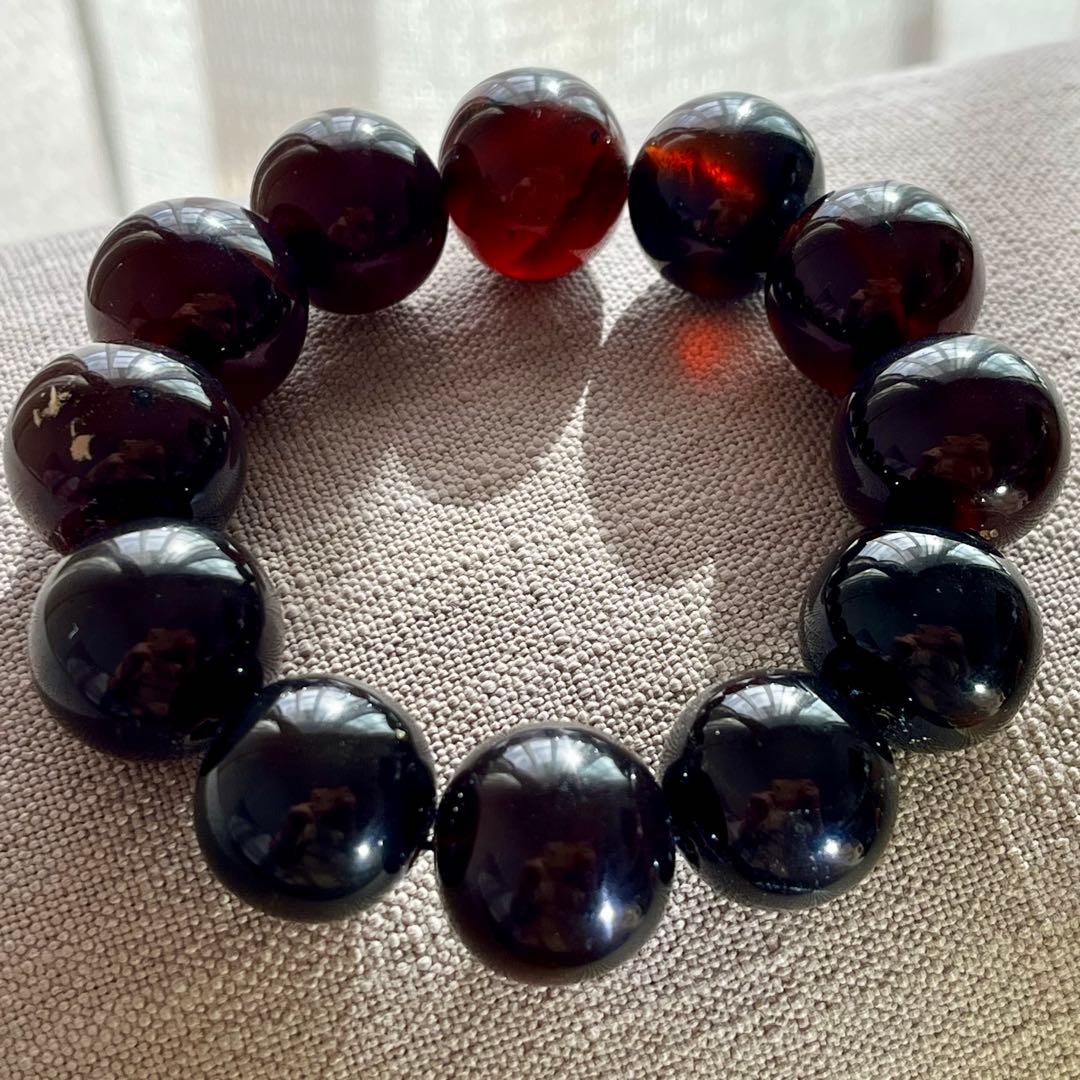 22mm 天然 琥珀 ブルー アンバー チェリー ブレスレット 高品質 アンバー