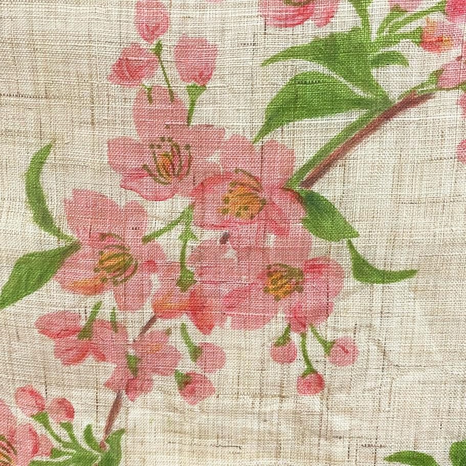 手描き麻暖簾【枝垂櫻】手染め　桜のれん 巾77×158cm　一点物　アンティーク