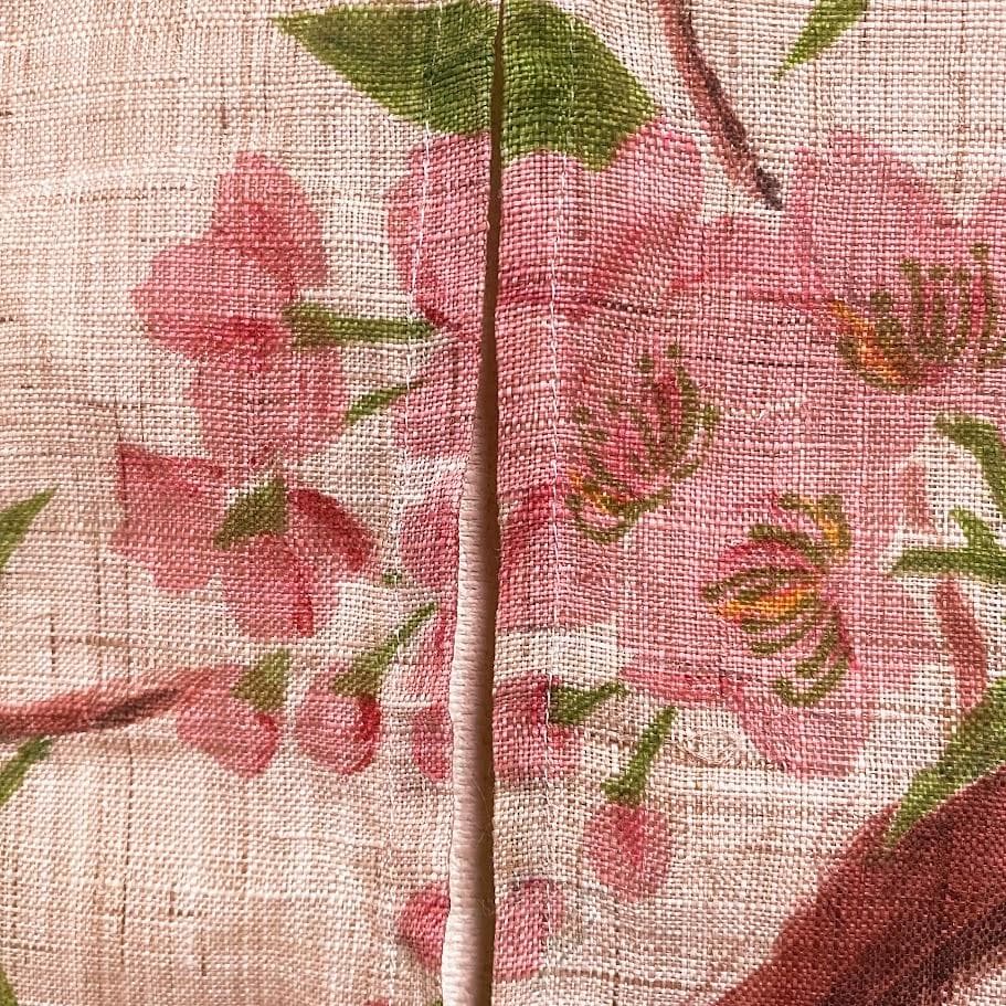 手描き麻暖簾【枝垂櫻】手染め　桜のれん 巾77×158cm　一点物　アンティーク