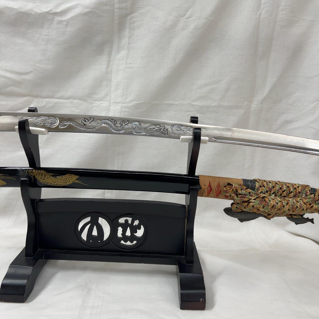 模造刀 陣太刀 鯉 龍 彫り込み 全長110センチ 大太刀 樋入り 希少