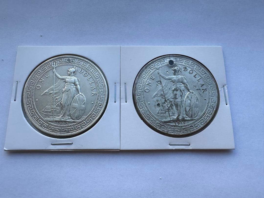 イギリス貿易銀 壹圓銀貨 2枚　中国銀貨　ブリタニア立像 1ドル銀貨 本物