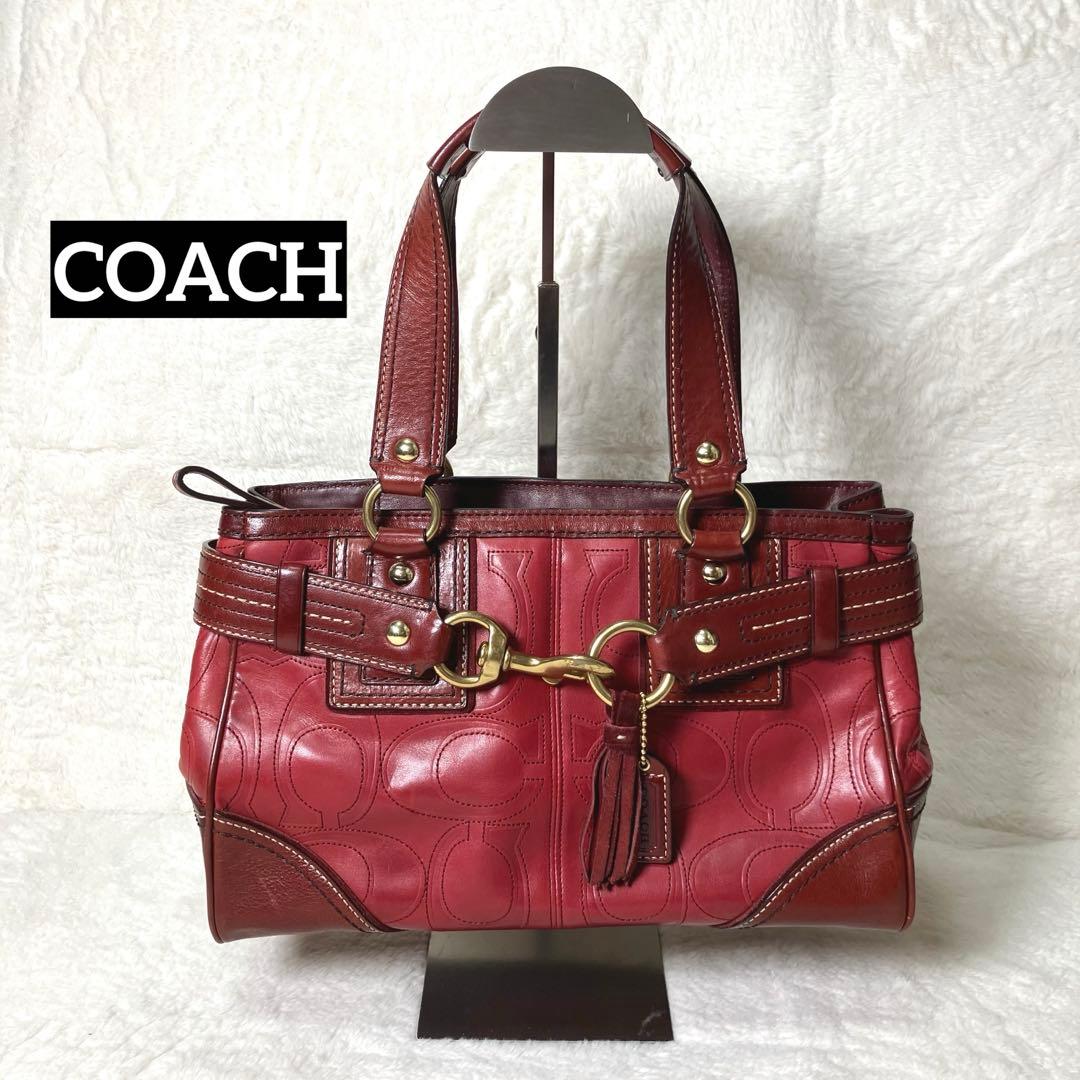【希少】COACH✨ハンドバッグ　シグネチャー　タッセル　レザー　オールドコーチ
