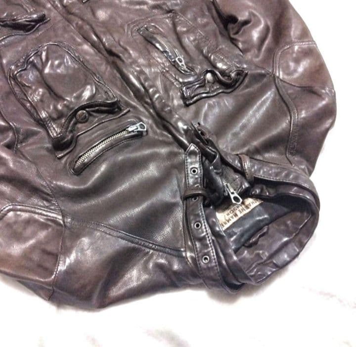 美品 キャサリン ハムネット ロンドン レザー 羊革 ジャケット ライダース 茶