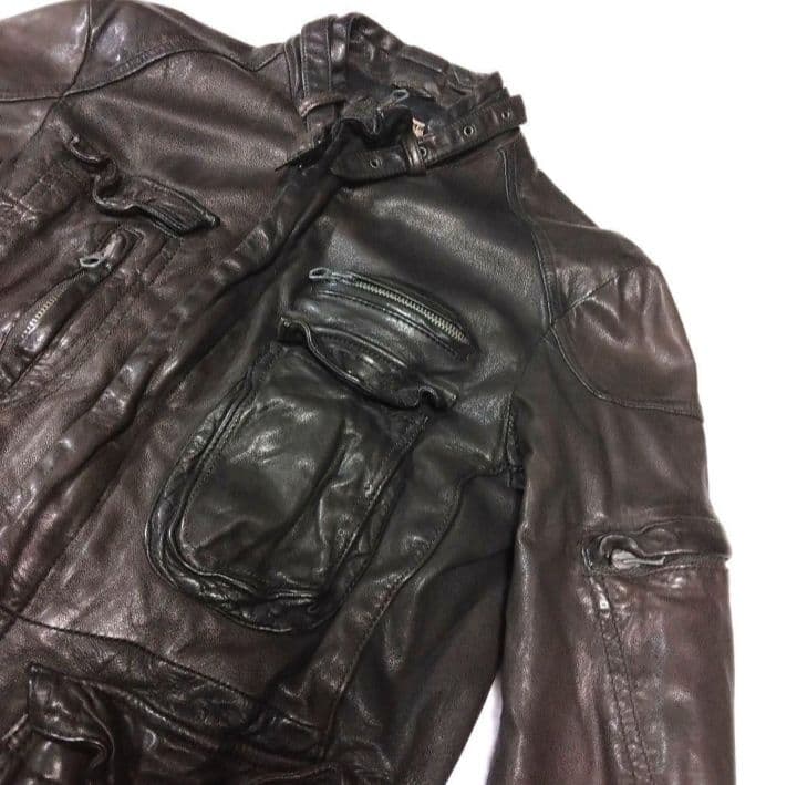 美品 キャサリン ハムネット ロンドン レザー 羊革 ジャケット ライダース 茶