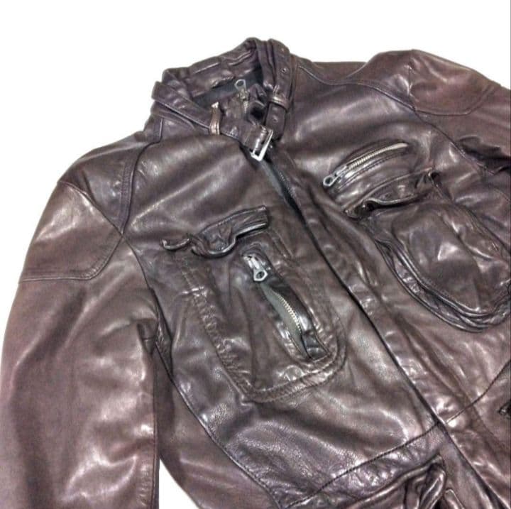 美品 キャサリン ハムネット ロンドン レザー 羊革 ジャケット ライダース 茶