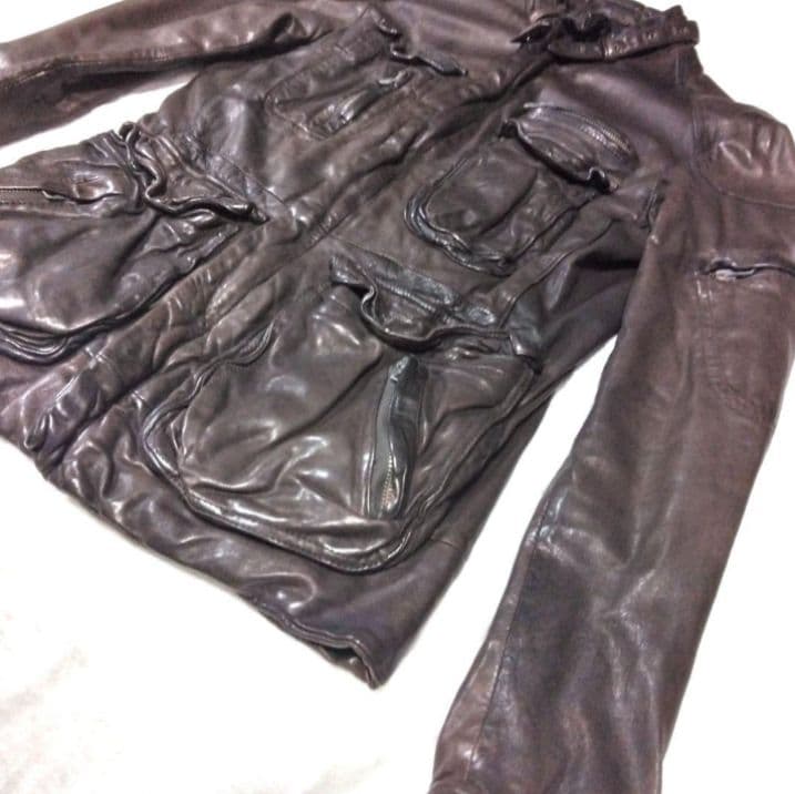 美品 キャサリン ハムネット ロンドン レザー 羊革 ジャケット ライダース 茶