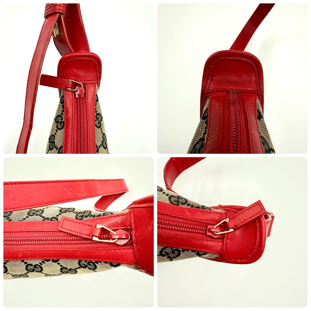 【鑑定済】Gucci グッチ GGキャンバス ワンショルダー バッグ赤 レッド