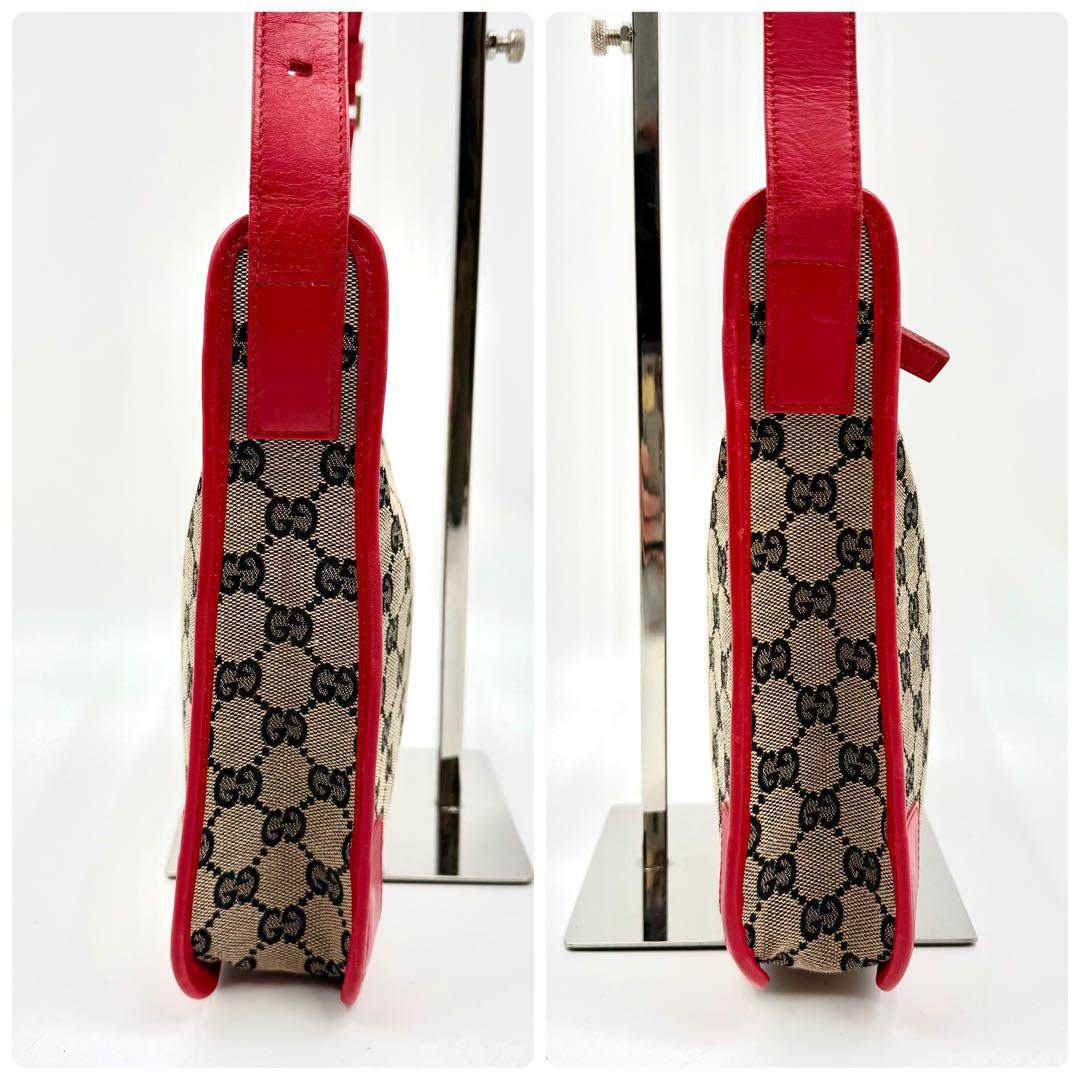 【鑑定済】Gucci グッチ GGキャンバス ワンショルダー バッグ赤 レッド
