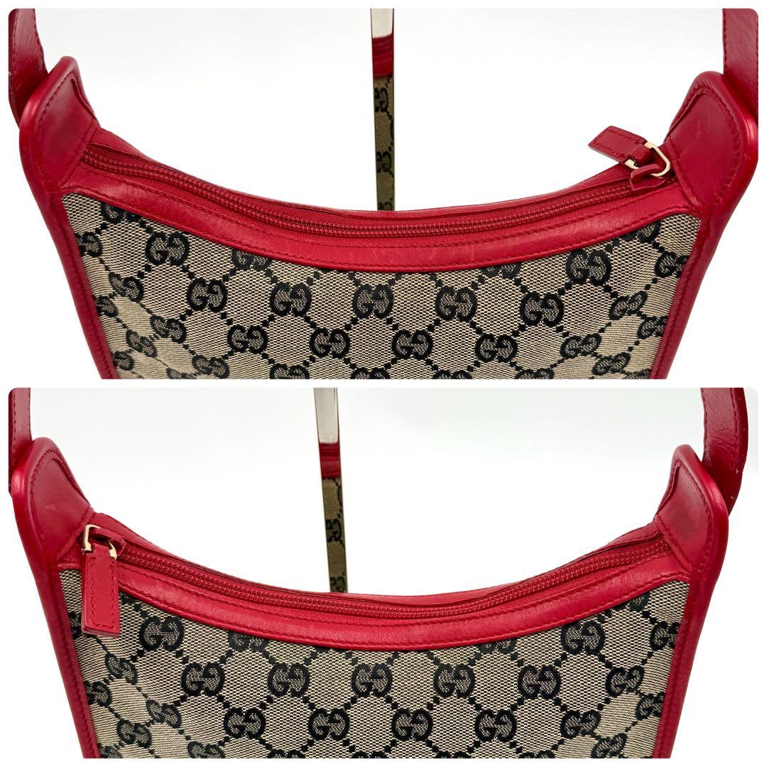 【鑑定済】Gucci グッチ GGキャンバス ワンショルダー バッグ赤 レッド
