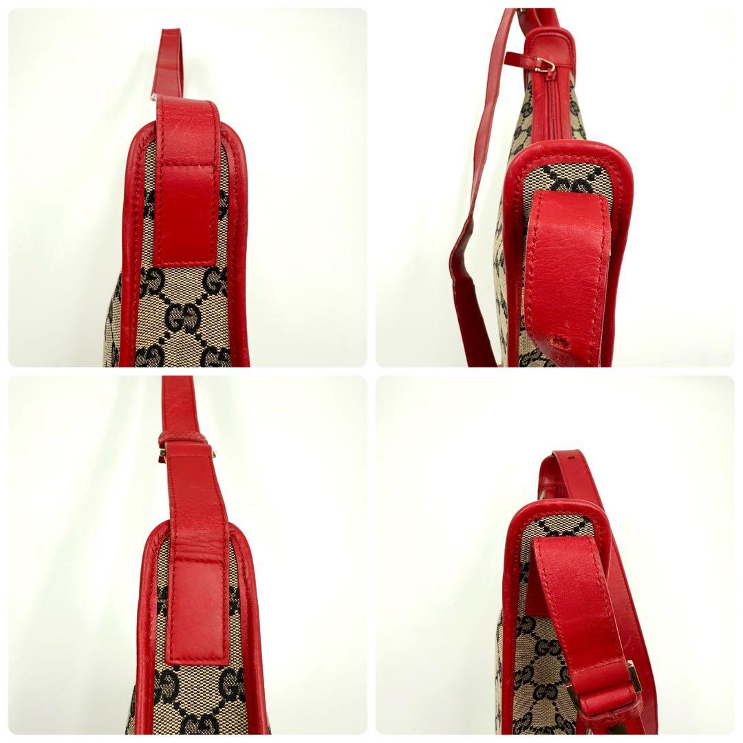 【鑑定済】Gucci グッチ GGキャンバス ワンショルダー バッグ赤 レッド