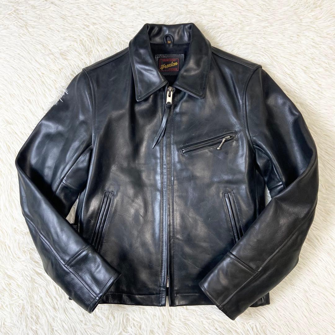【本革】フリーダム 牛革 レザー シングルライダースジャケット ブラック 36
