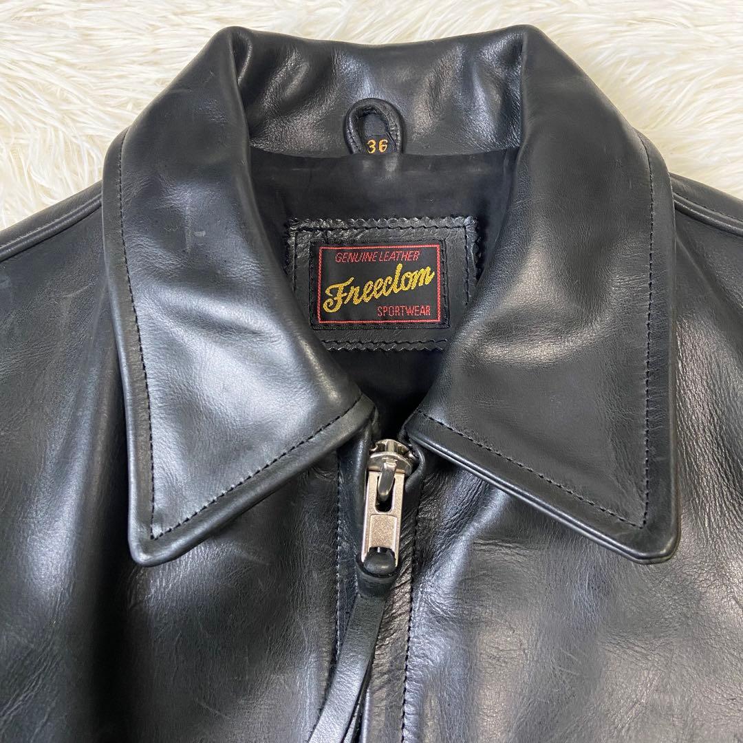 【本革】フリーダム 牛革 レザー シングルライダースジャケット ブラック 36