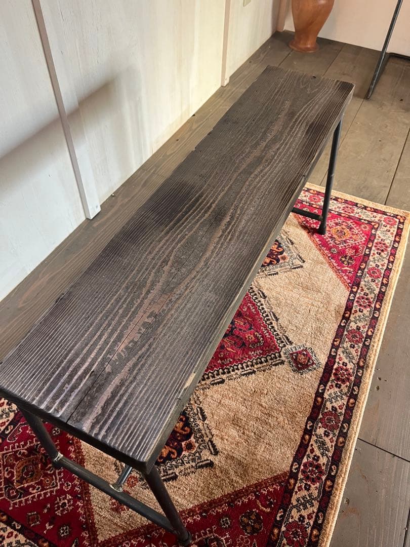 アイアン　ベンチ　足場板（古材）　アンティーク　送料込み　チャコールブラック