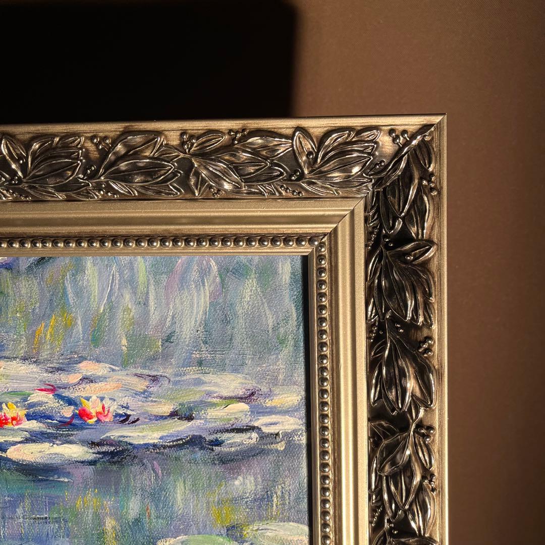 ★秀作★ 手描き油絵 クロード・モネ 睡蓮 肉筆絵画 額付き インテリア 油彩画