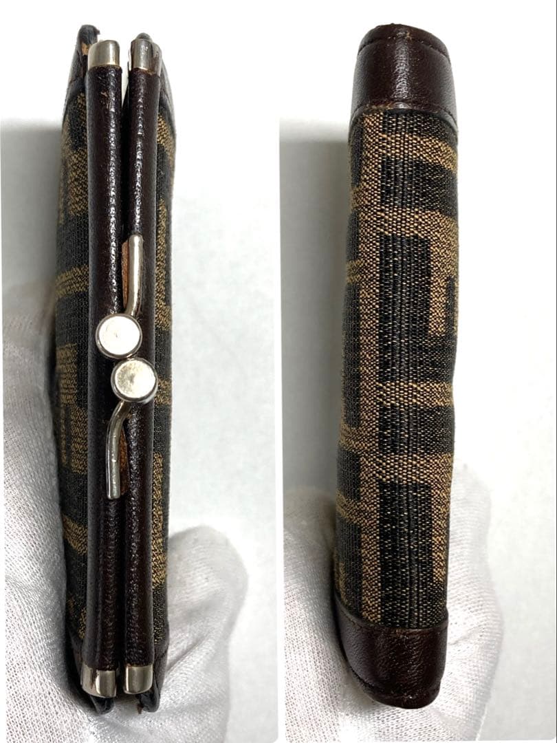 良品 FENDI フェンディ ズッカ キャンバス がま口 ケース 小銭入れ