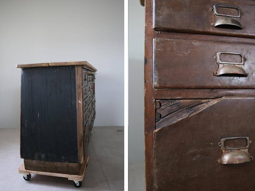 英国アンティーク21杯ドロワー付ショップカウンター/木製机テーブル(83-155