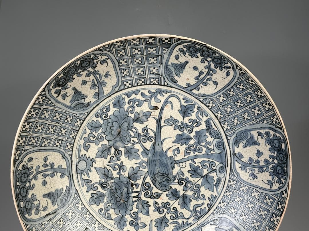 中国美術　16世紀頃　明代　明時代　青花花鳥文大盤　染付大皿　 唐物　安南大皿